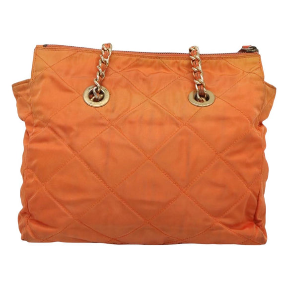 PRADA Chain Shoulder Bag Nylon Orange Gold Auth 121685