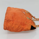 PRADA Chain Shoulder Bag Nylon Orange Gold Auth 121685-3
