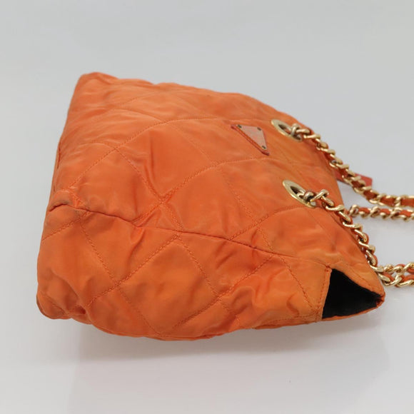 PRADA Chain Shoulder Bag Nylon Orange Gold Auth 121685