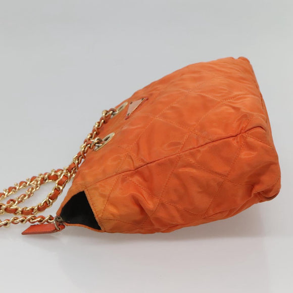 PRADA Chain Shoulder Bag Nylon Orange Gold Auth 121685