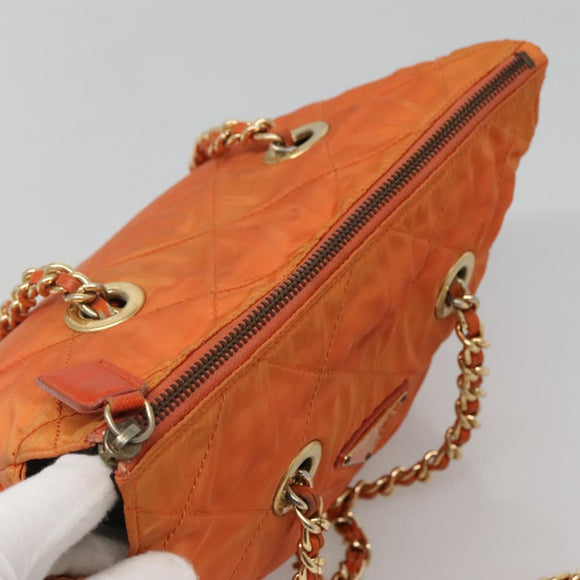 PRADA Chain Shoulder Bag Nylon Orange Gold Auth 121685
