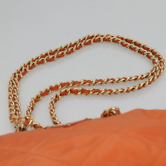PRADA Chain Shoulder Bag Nylon Orange Gold Auth 121685