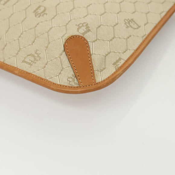 Christian Dior Honeycomb Canvas Shoulder Bag Beige Gold Auth 121690