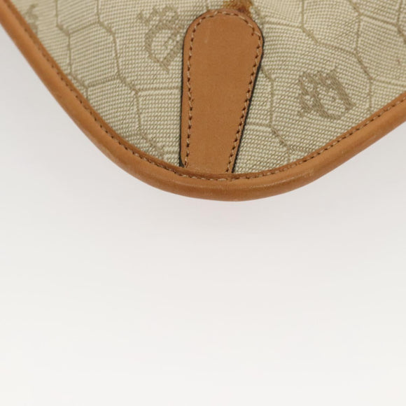 Christian Dior Honeycomb Canvas Shoulder Bag Beige Gold Auth 121690