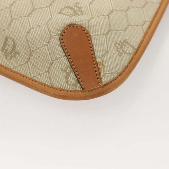 Christian Dior Honeycomb Canvas Shoulder Bag Beige Gold Auth 121690