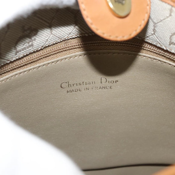 Christian Dior Honeycomb Canvas Shoulder Bag Beige Gold Auth 121690
