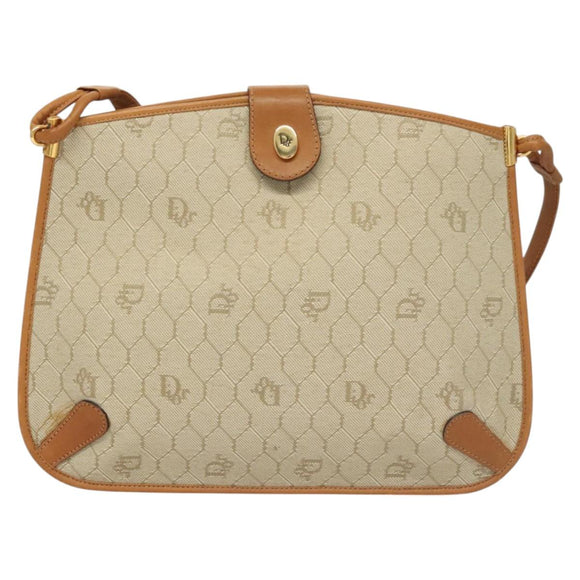 Christian Dior Honeycomb Canvas Shoulder Bag Beige Gold Auth 121690