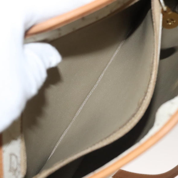 Christian Dior Honeycomb Canvas Shoulder Bag Beige Gold Auth 121690