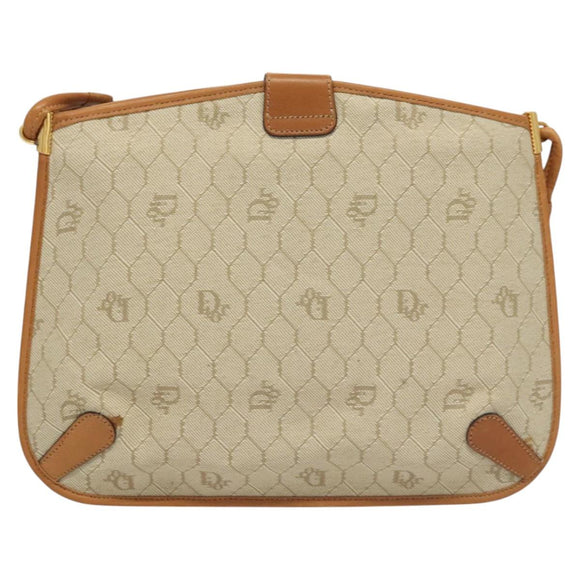 Christian Dior Honeycomb Canvas Shoulder Bag Beige Gold Auth 121690