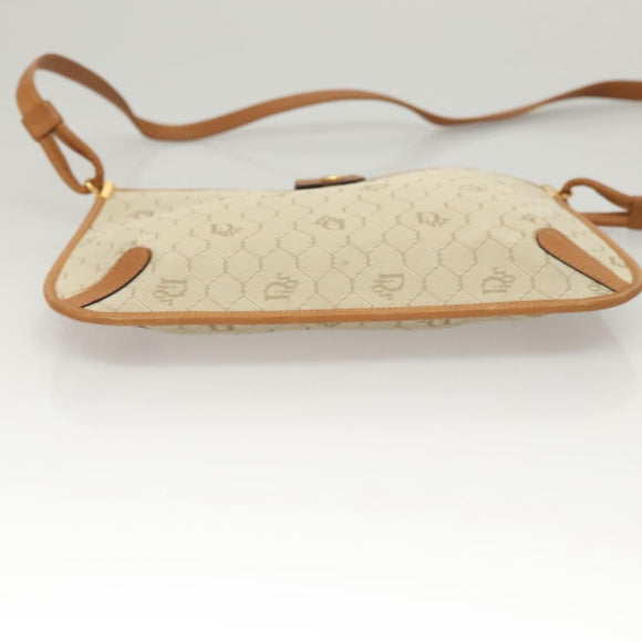 Christian Dior Honeycomb Canvas Shoulder Bag Beige Gold Auth 121690