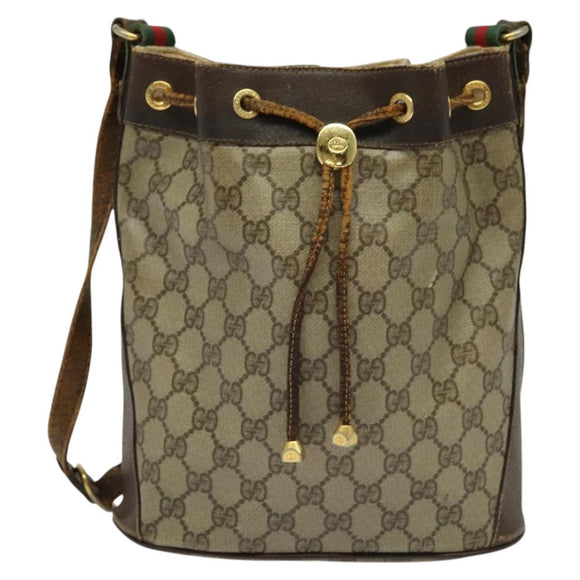 GUCCI GG Supreme Web Sherry Line Bag PVC Beige Gold 164 02 034 Auth 121700