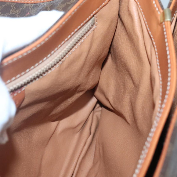 CELINE Macadam Canvas Hand Bag PVC Leather Brown Gold Auth 121702
