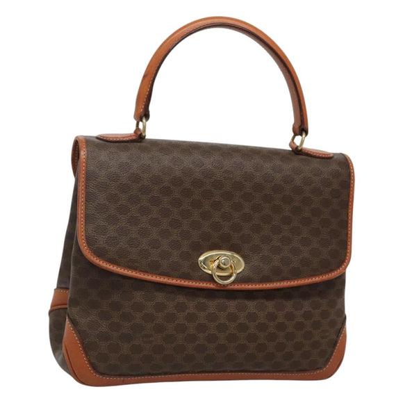 CELINE Macadam Canvas Hand Bag PVC Leather Brown Gold Auth 121702