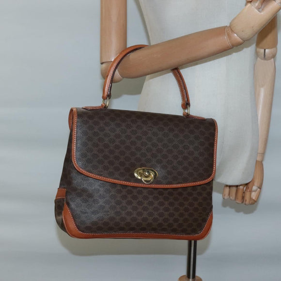 CELINE Macadam Canvas Hand Bag PVC Leather Brown Gold Auth 121702