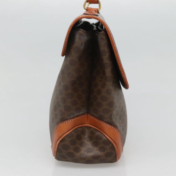 CELINE Macadam Canvas Hand Bag PVC Leather Brown Gold Auth 121702