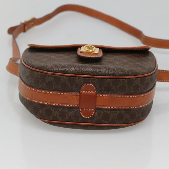 CELINE Macadam Canvas Shoulder Bag PVC Leather Brown Gold Auth 121703