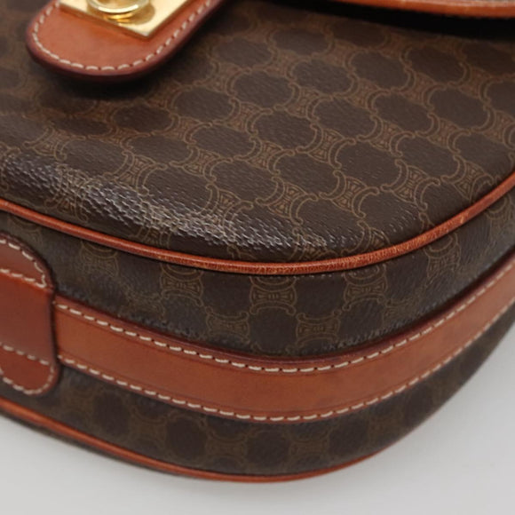 CELINE Macadam Canvas Shoulder Bag PVC Leather Brown Gold Auth 121703