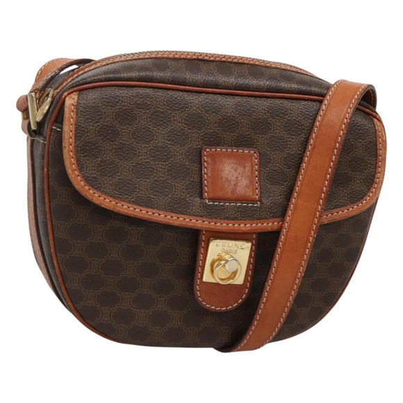 CELINE Macadam Canvas Shoulder Bag PVC Leather Brown Gold Auth 121703