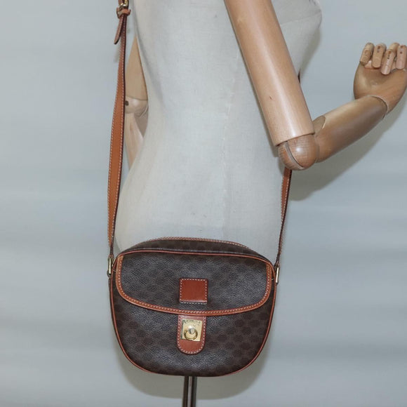 CELINE Macadam Canvas Shoulder Bag PVC Leather Brown Gold Auth 121703