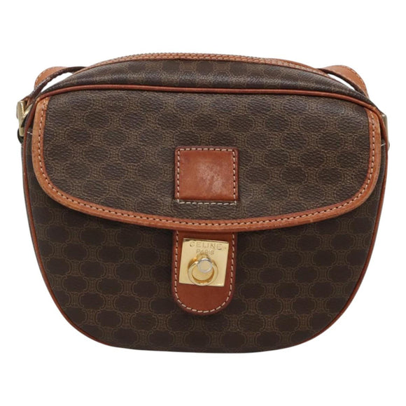 CELINE Macadam Canvas Shoulder Bag PVC Leather Brown Gold Auth 121703