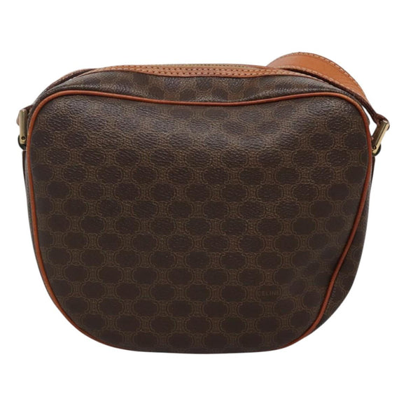CELINE Macadam Canvas Shoulder Bag PVC Leather Brown Gold Auth 121703