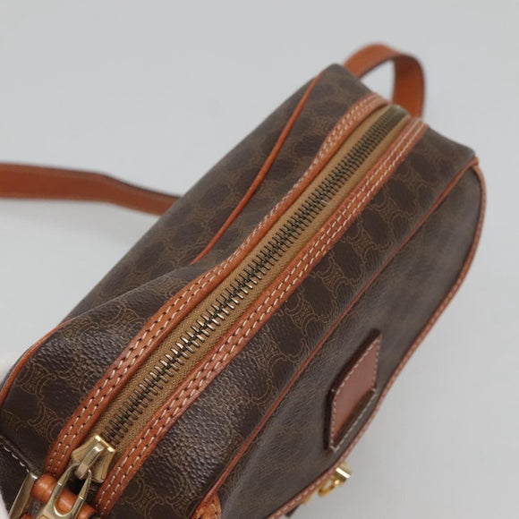 CELINE Macadam Canvas Shoulder Bag PVC Leather Brown Gold Auth 121703