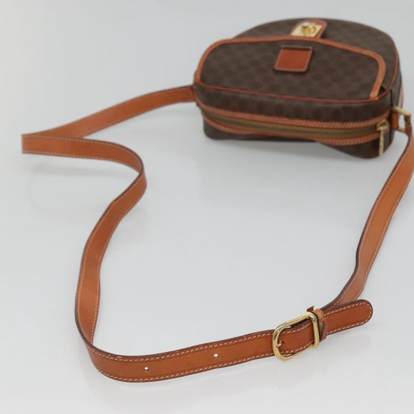 CELINE Macadam Canvas Shoulder Bag PVC Leather Brown Gold Auth 121703