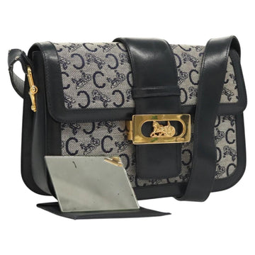 CELINE C Sulky Shoulder Bag Canvas Navy Gold Auth 121704