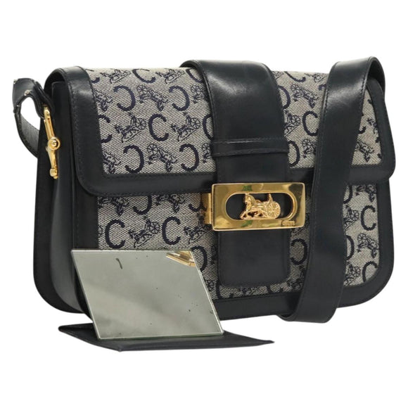 CELINE C Sulky Shoulder Bag Canvas Navy Gold Auth 121704