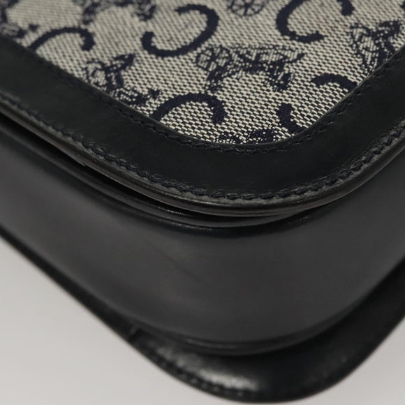 CELINE C Sulky Shoulder Bag Canvas Navy Gold Auth 121704