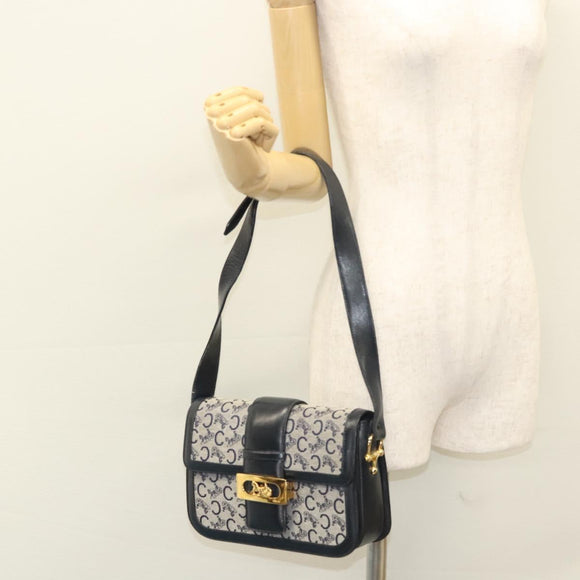 CELINE C Sulky Shoulder Bag Canvas Navy Gold Auth 121704
