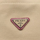 PRADA Tote Bag Canvas Leather Beige Silver Auth 121707-17