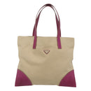 PRADA Tote Bag Canvas Leather Beige Silver Auth 121707-13
