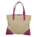 PRADA Tote Bag Canvas Leather Beige Silver Auth 121707-2