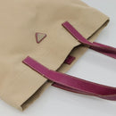 PRADA Tote Bag Canvas Leather Beige Silver Auth 121707-6