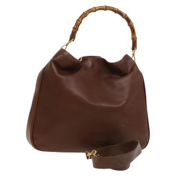 GUCCI Bamboo Shoulder Bag Leather 2way Brown Gold Auth 121718