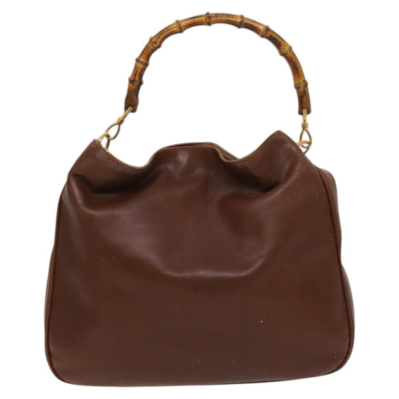 GUCCI Bamboo Shoulder Bag Leather 2way Brown Gold Auth 121718