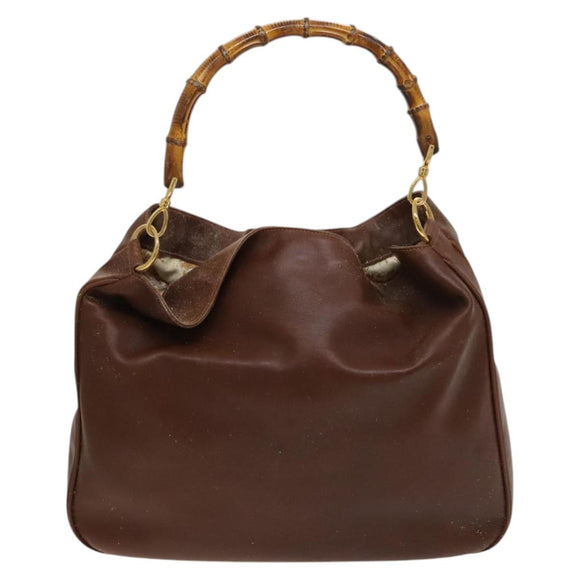 GUCCI Bamboo Shoulder Bag Leather 2way Brown Gold Auth 121718