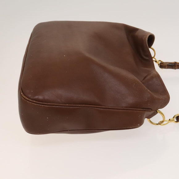 GUCCI Bamboo Shoulder Bag Leather 2way Brown Gold Auth 121718