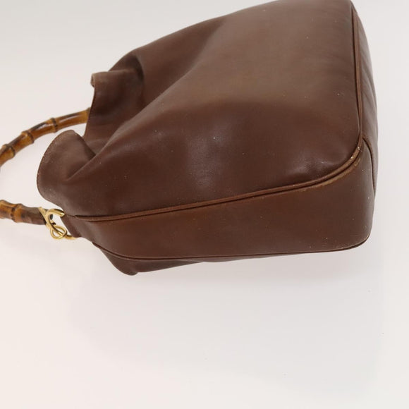 GUCCI Bamboo Shoulder Bag Leather 2way Brown Gold Auth 121718