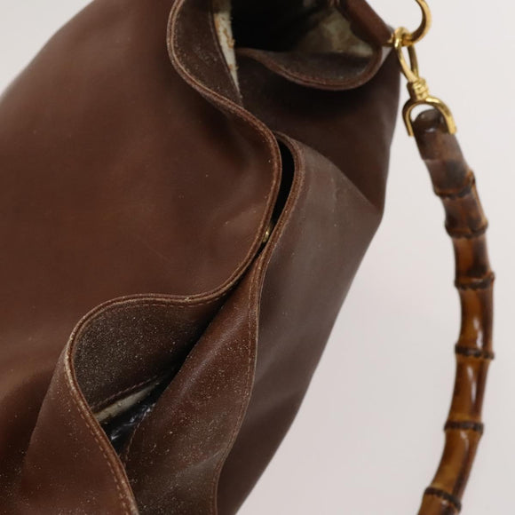 GUCCI Bamboo Shoulder Bag Leather 2way Brown Gold Auth 121718