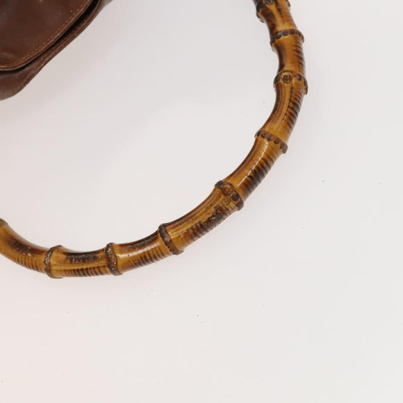 GUCCI Bamboo Shoulder Bag Leather 2way Brown Gold Auth 121718