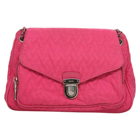 PRADA Chain Shoulder Bag Nylon Pink Silver Auth 121721