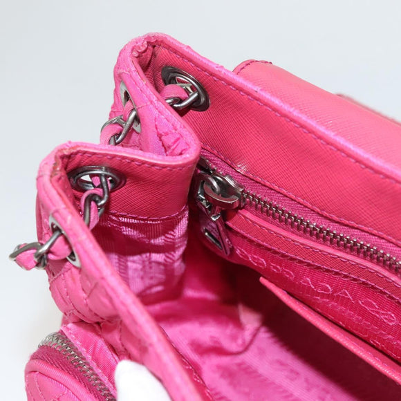 PRADA Chain Shoulder Bag Nylon Pink Silver Auth 121721