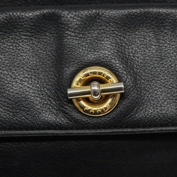 CELINE Shoulder Bag Leather Black Gold Auth 121723