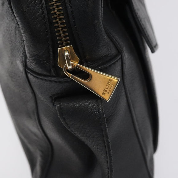CELINE Shoulder Bag Leather Black Gold Auth 121723