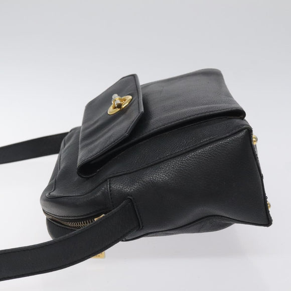 CELINE Shoulder Bag Leather Black Gold Auth 121723
