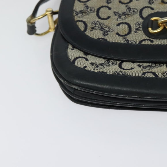 CELINE C Sulky Shoulder Bag Canvas Navy Gold Auth 121724