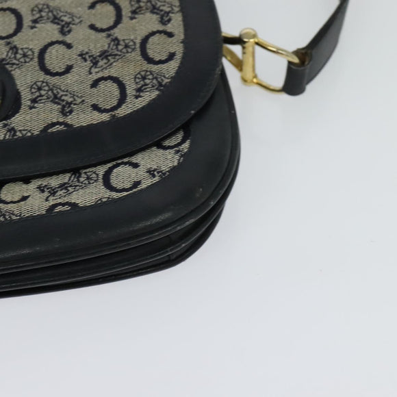 CELINE C Sulky Shoulder Bag Canvas Navy Gold Auth 121724