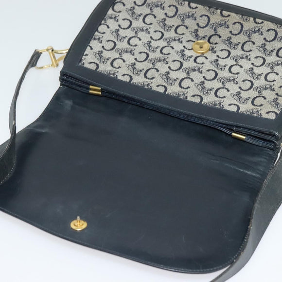 CELINE C Sulky Shoulder Bag Canvas Navy Gold Auth 121724